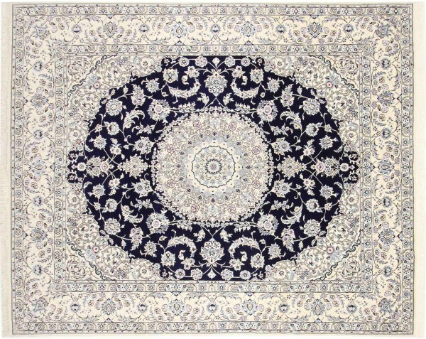 Persian carpet Nain 9LA 250x300 hand-knotted dark blue medallion oriental UNIKAT