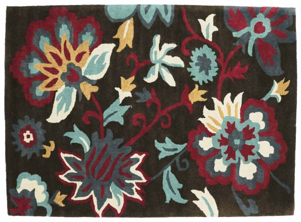 Handmade Wool Rug Flowers 160x230 Brown Floral Pattern Hand Tufted