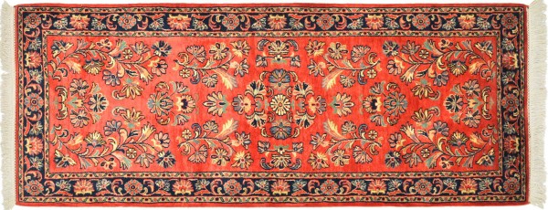 Sarough Rug 60x200 Hand Knotted Orange Floral Orient Low Pile Living Room