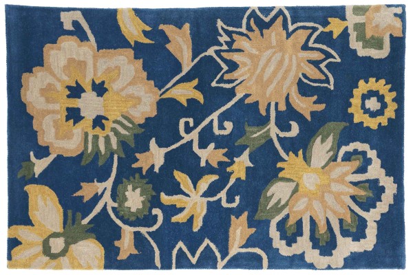 Flowers rug, 120x180, low pile, blue, floral pattern, handmade, handtufted, modern
