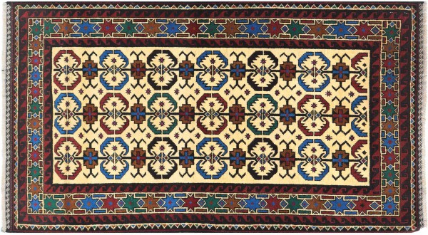 Afghan Gebetsteppich Belutsch Teppich 90x150 Handgeknüpft Beige Geometrisch Orient