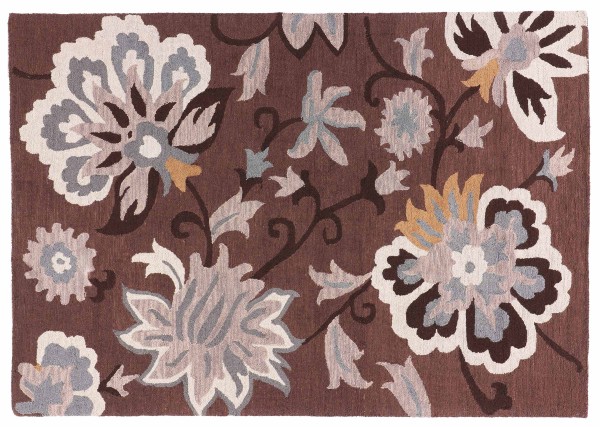 Handmade Wool Rug Flowers 200x300 Brown Floral Pattern Hand Tufted