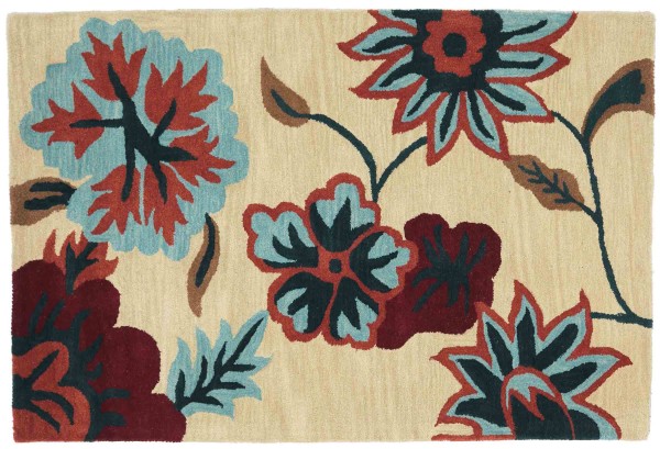 Wool Rug Flower Handmade 120x180 Beige Floral Handmade Handtuft Modern