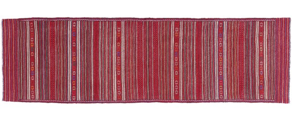 Afghan Kelim Soumakh Ghalmuri Teppich 80x300 Handgewebt Läufer Rot Streifen Handarbeit
