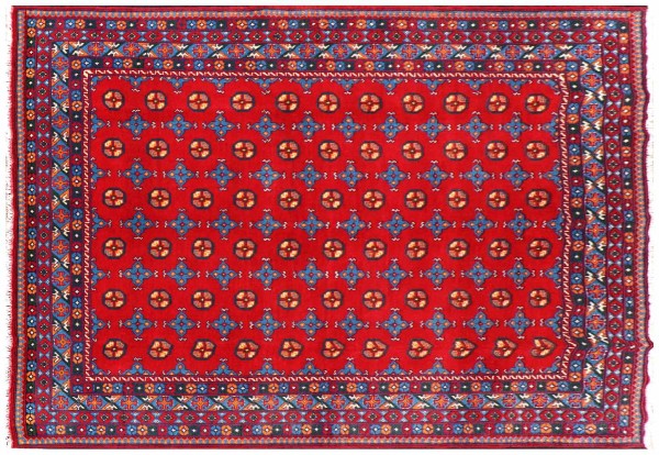 Afghan Aqcha Teppich 200x300 Handgeknüpft Rot Durchgemustert Orient Kurzflor Wohnzimmer
