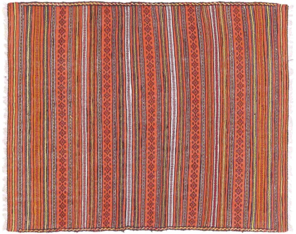 Afghan Kilim Soumakh Ghalmuri Rug 100x120 Handwoven Orange Geometric Handmade
