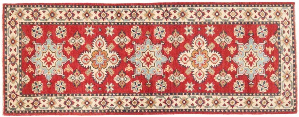 Kazak Teppich 60x170 Handgeknüpft Läufer rot Geometrisch Orientalisch UNIKAT Kurzflor