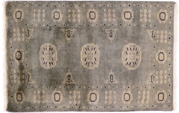 Pakistan Bukhara 3ply Rug 60x90 Hand Knotted Gray Geometric Orient Short Pile