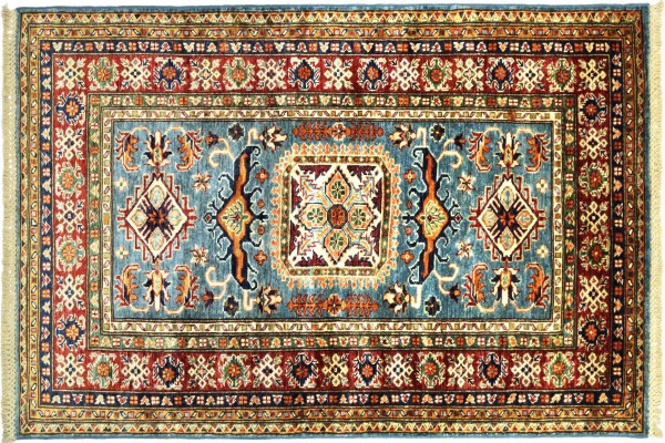 Afghan Kazak Fein 90x160 Handgeknüpft Orientteppich Beige Umrandung Wolle