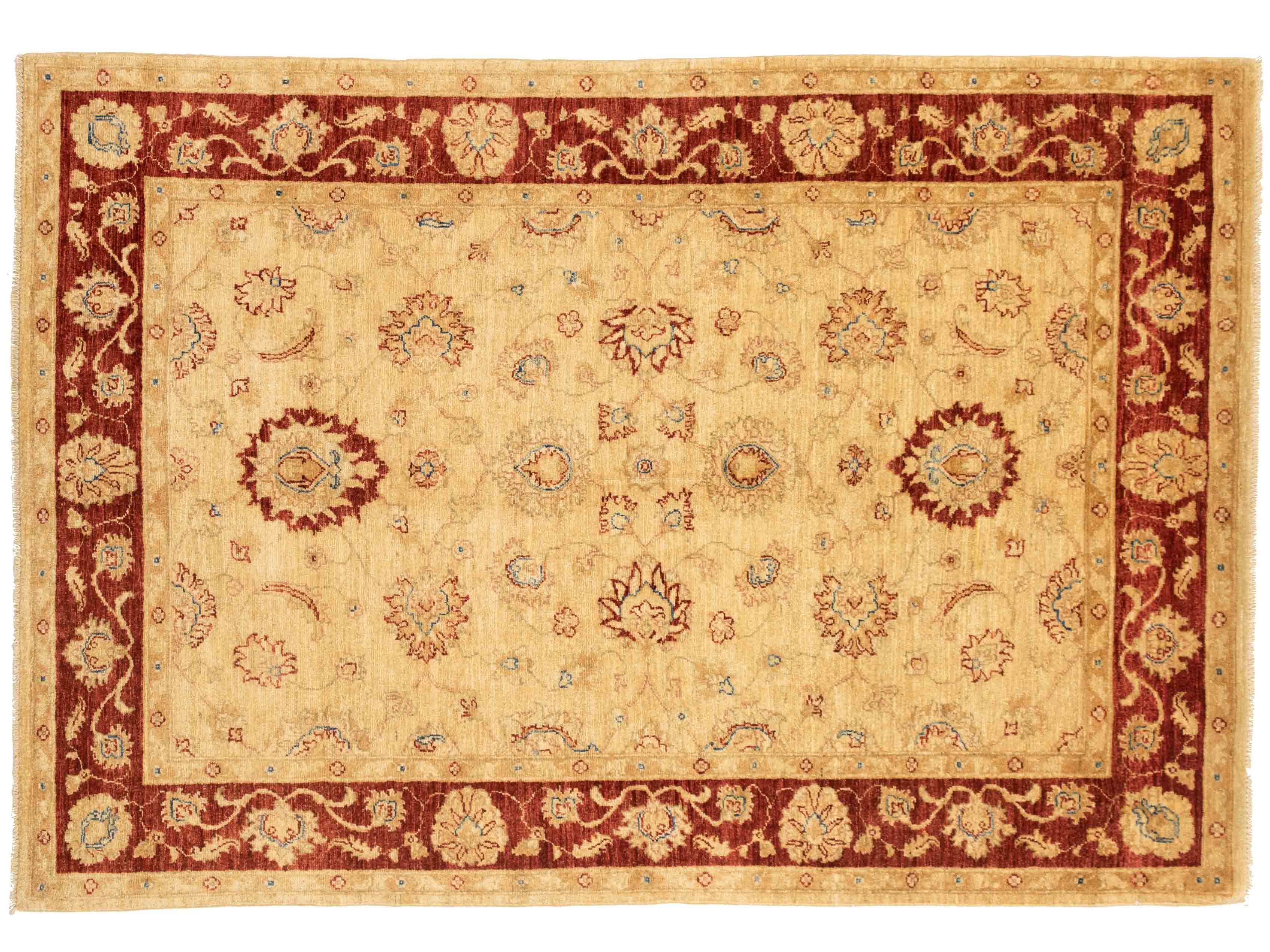 Sarough Carpet 90x160 Hand Knotted Beige Floral Wool Short Pile Rug 