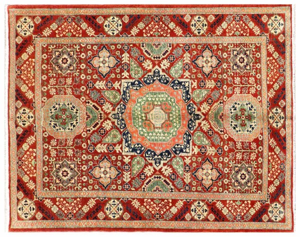 Afghan Ziegler Mamluk Teppich 150x200 Handgeknüpft Rot Geometrisch Orient Kurzflor