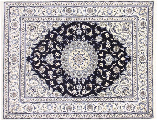 Persian carpet Nain Kashmar 200x250 hand-knotted dark blue medallion oriental
