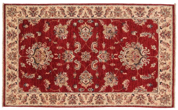 Chobi Ziegler Teppich 90x150 Handgeknüpft Rot Floral Orientalisch UNIKAT Kurzflor
