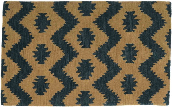 Wool carpet 90x150 blue patterned handcraft handtuft modern