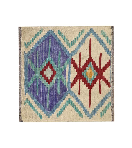Afghan Maimana Kelim Teppich 45x45 Handgewebt Quadratisch Bunt Geometrisch Handarbeit