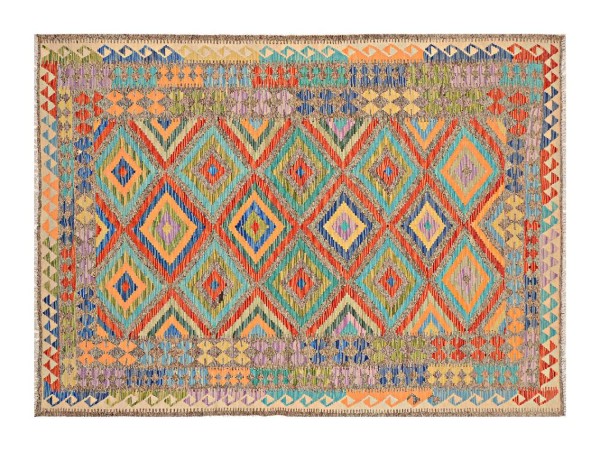 Afghan Maimana Kelim Teppich 170x250 Handgewebt Bunt Geometrisch Handarbeit Gewebt