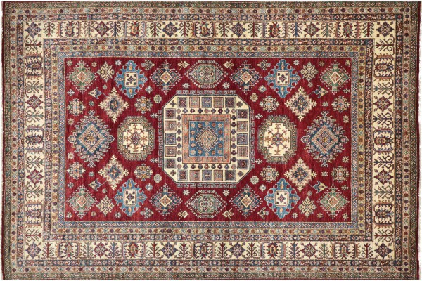 Afghan Feiner Kazak Teppich 250x300 Handgeknüpft Rot Geometrisch Orient Kurzflor