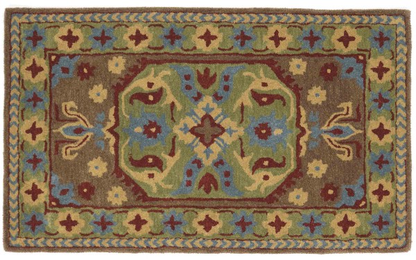 Wool carpet Heriz 90x160 brown medallion handmade handtuft modern
