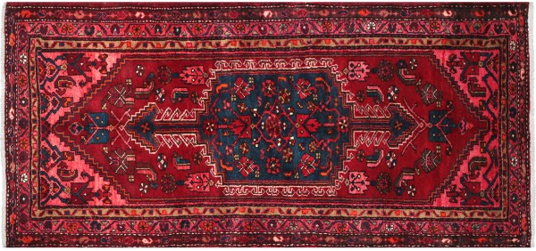Perser Hamedan Teppich 110x210 Handgeknüpft Rot spiegelmuster Wolle Kurzflor Rug