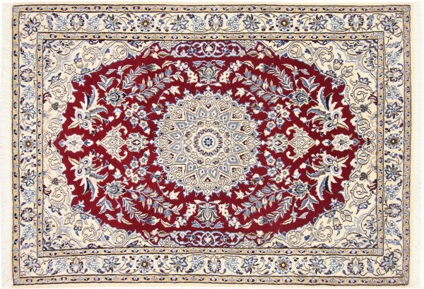 Persian carpet Nain 9LA 100x150 Hand-knotted White Medallion Oriental UNIKAT short pile