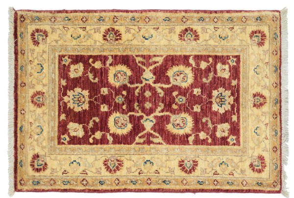 Afghan Chobi Ziegler carpet 60x90 hand-knotted red floral pattern Orient short pile