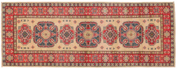 Kazak carpet 70x180 hand-knotted runner beige geometric oriental UNIKAT short pile