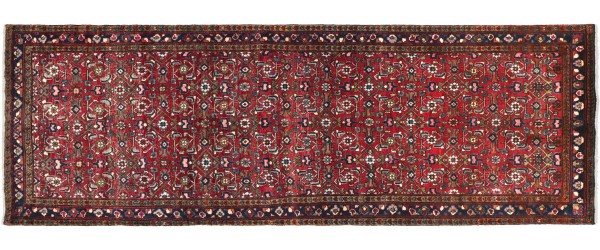 Perser Hamedan Teppich 110x290 Handgeknüpft Läufer rot spiegelmuster Wolle Kurzflor Rug