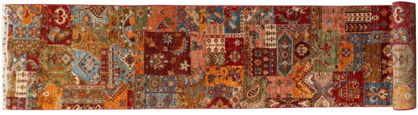 Afghan Ziegler Khorjin Patchwork Stil Teppich 80x600 Handgeknüpft Läufer Orange