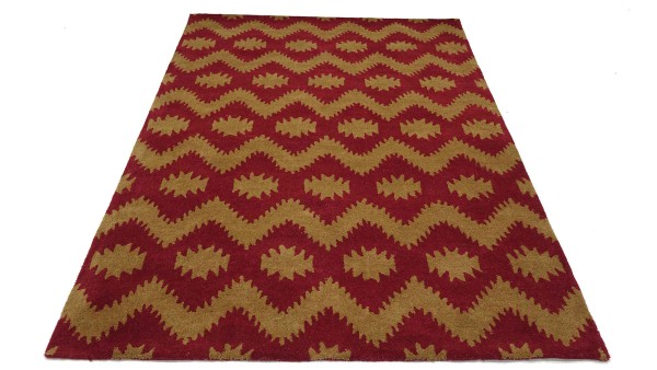 Handgefertigter Wollteppich 160x230 Rot Durchgemustert Handarbeit Handtuft Modern