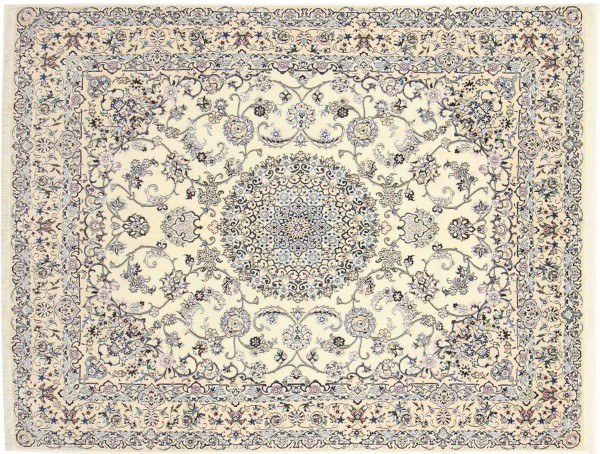 Persian carpet Nain 9LA 200x250 hand-knotted white medallion oriental UNIKAT short pile