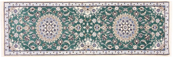 Persian carpet Nain 9LA 140x200 Hand-knotted Green Medallion Oriental UNIKAT short pile