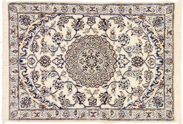 Persian carpet Nain 9LA 60x90 hand-knotted white medallion oriental UNIKAT short pile
