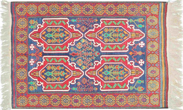 Afghan Taimani Kelim Teppich 120x180 Handgewebt Blau Geometrisch Handarbeit Gewebt