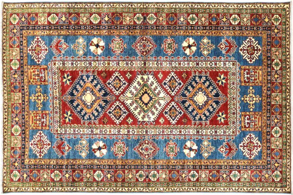 Afghan Kazak Fein 160x230 Handgeknüpft Orientteppich Blau Geometrisch Wolle