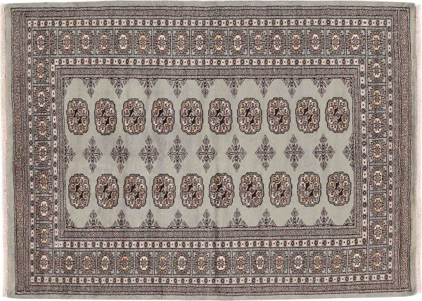 Pakistan Buchara Teppich 120x180 Handgeknüpft Grau Geometrisch Orient Kurzflor