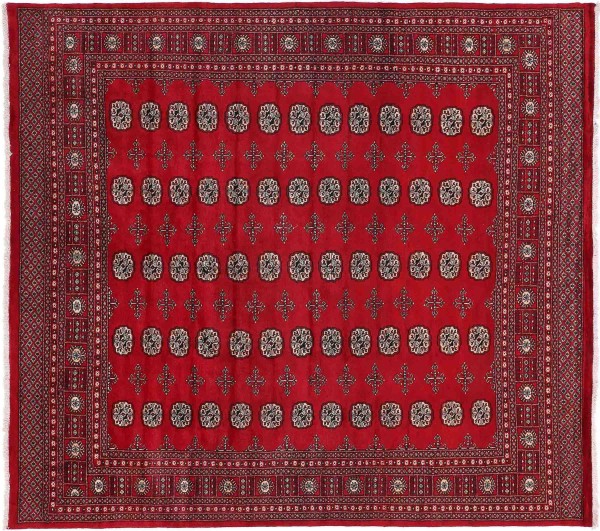 Pakistan Buchara Teppich 240x270 Handgeknüpft Quadratisch Rot Geometrisch Orient