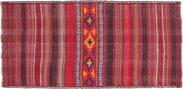 Afghan Kelim Soumakh Ghalmuri Teppich 120x240 Handgewebt Rot Streifen Handarbeit Gewebt