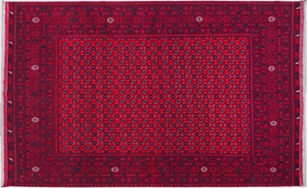 Afghan Orientteppich 200x300 Handgeknüpft Teppich Rot Geometrisch Muster