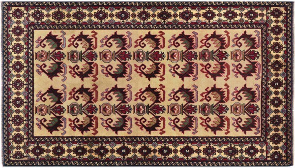 Afghan Prayer rug Balouch Teppich 100x150 Handgeknüpft Beige Geometrisch Orient