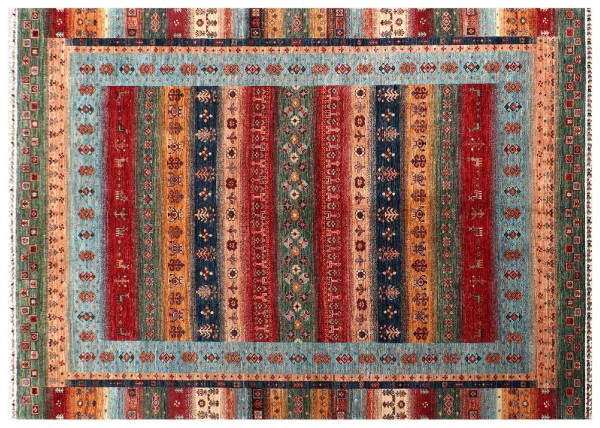 Afghan Ziegler Khorjin Rug 200x300 Hand Knotted Red Striped Orient Short Pile