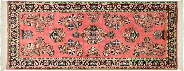 Sarough Teppich 80x190 Handgeknüpft Rosa Floral Wolle Kurzflor Rug
