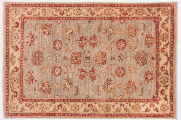 Afghan Chobi Ziegler Rug 100x150 Hand Knotted Green Floral Pattern Orient Short Pile
