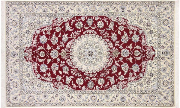 Persian carpet Nain 9LA 160x260 hand-knotted red medallion oriental UNIKAT short pile