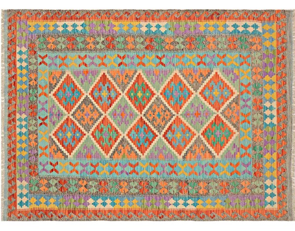 Afghan Maimana Kelim Teppich 170x240 Handgewebt Bunt Geometrisch Handarbeit Gewebt