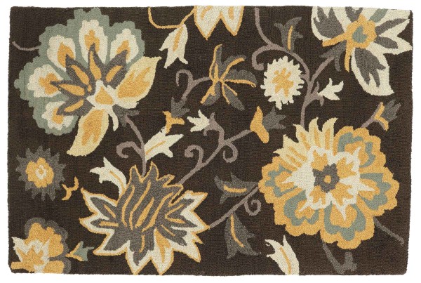 Handgefertigter Teppich Flowers 120x180 Braun Blumenmuster Handarbeit Handtuft Modern