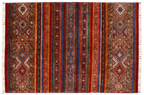 Khorjin Shaal Carpet 120x180 Hand-knotted Colorful Striped Oriental UNIKAT Short Pile