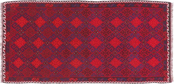 Afghan Kelim Soumakh Ghalmuri Teppich 110x220 Handgewebt Rot Durchgemustert Handarbeit