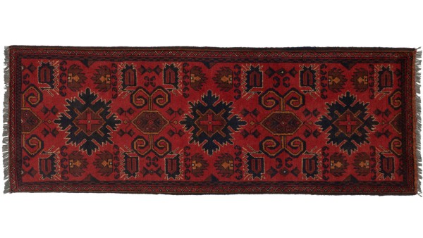 Afghan Khal Mohammadi Rug 70x140 Hand Knotted Runner Brown Geometric Pattern