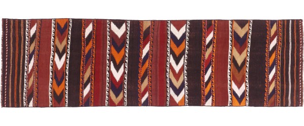 Afghan Kilim Soumakh Ghalmuri Rug 80x300 Handwoven Runner Brown Stripes