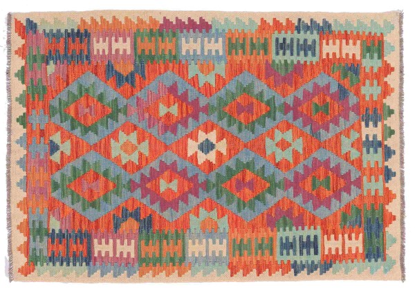 Afghan Maimana Kelim Teppich 100x150 Handgewebt Bunt Geometrisch Handarbeit Gewebt
